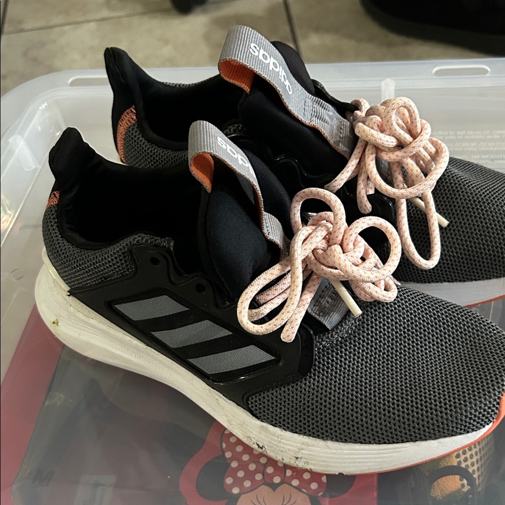 Adidas Black and Gray Sneakers with Pink Laces